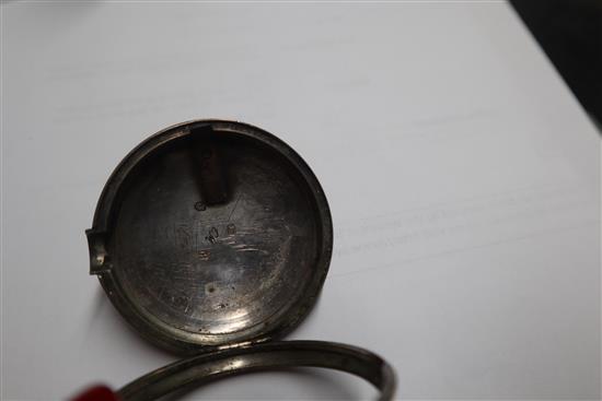 A George III silver pair-cased keywind verge pocket watch, James Davis, Leaminster, with enamelled Roman dial.